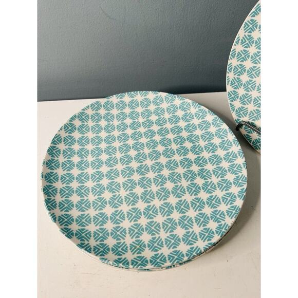 (5) Mainstays Aqua Teal White Dinner Plates 10.25 Inch Diameter Great Condition - Picture 10 of 12